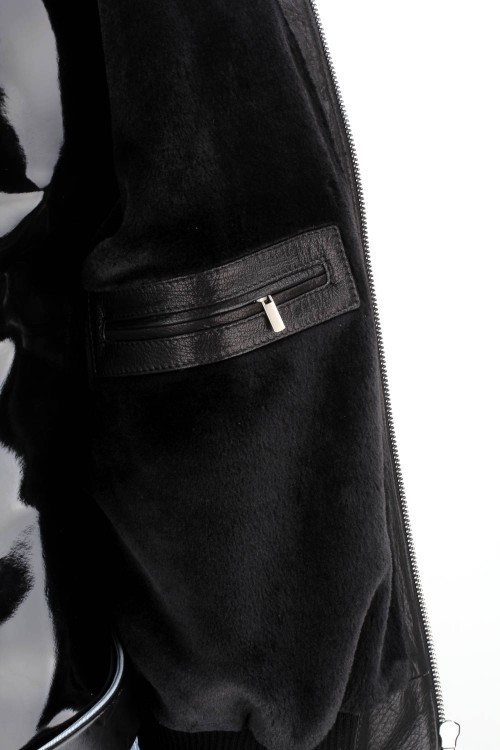 WAL951 - Czarna pilotka męska skórzana z kożuszkiem naturalnym