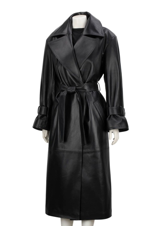 OSA450 - czarny płaszcz skórzany damski typu oversize