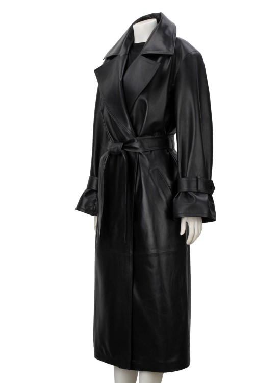 OSA450 - czarny płaszcz skórzany damski typu oversize