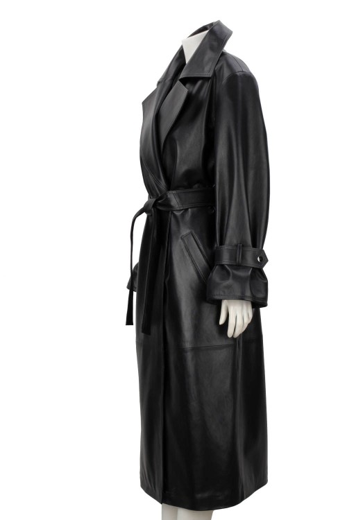 OSA450 - czarny płaszcz skórzany damski typu oversize