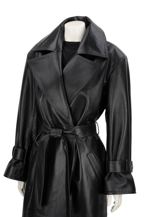 OSA450 - czarny płaszcz skórzany damski typu oversize