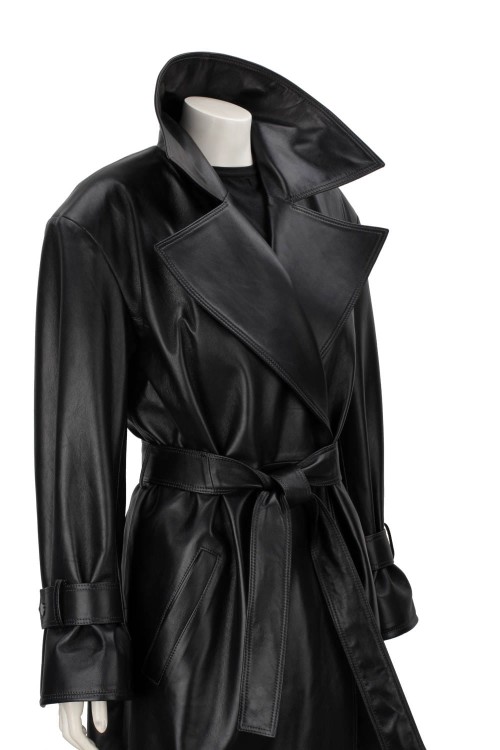 OSA450 - czarny płaszcz skórzany damski typu oversize