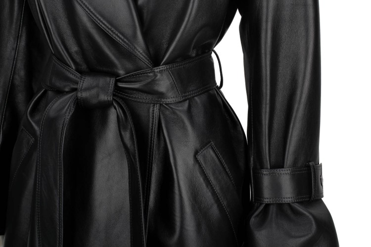 OSA450 - czarny płaszcz skórzany damski typu oversize