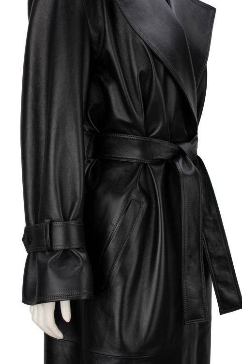 OSA450 - czarny płaszcz skórzany damski typu oversize