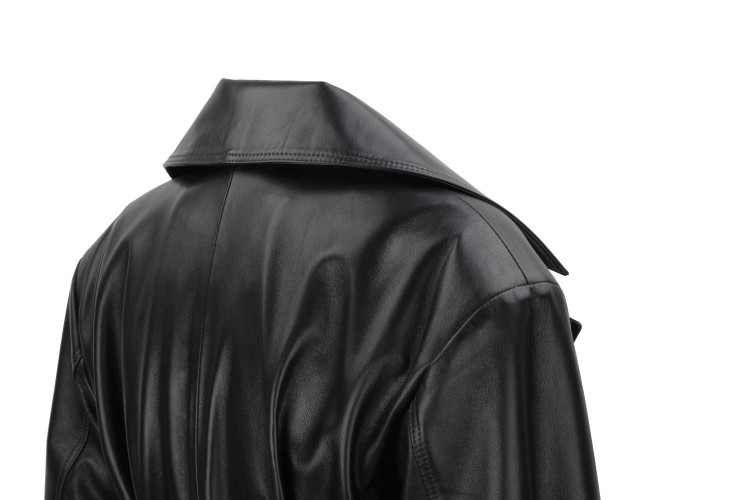 OSA450 - czarny płaszcz skórzany damski typu oversize