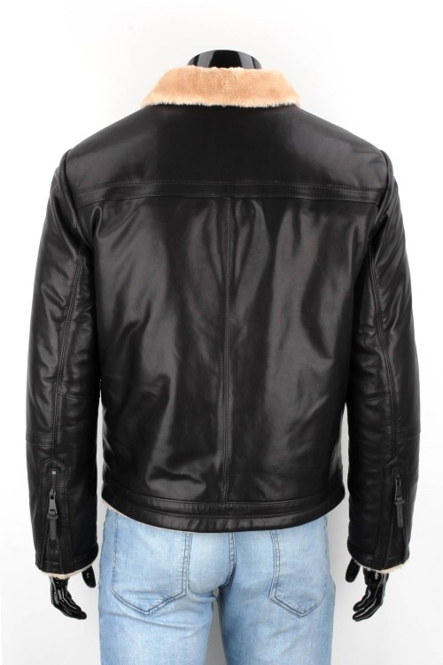 TMK450B - kurtka pilotka skórzana ocieplana jasnym kożuchem