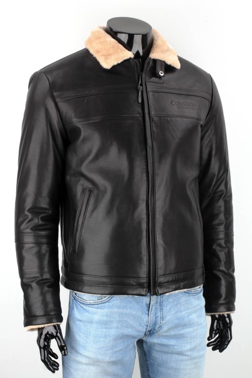 TMK450B - kurtka pilotka skórzana ocieplana jasnym kożuchem