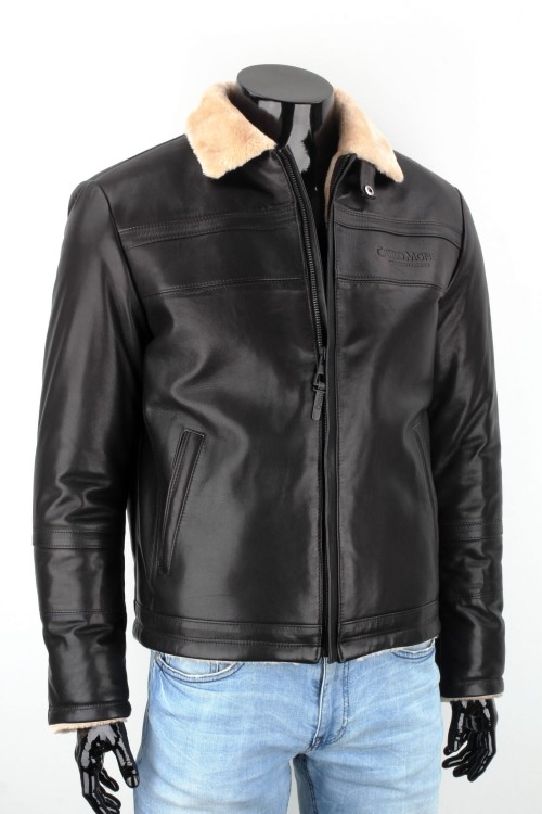 TMK450B - kurtka pilotka skórzana ocieplana jasnym kożuchem