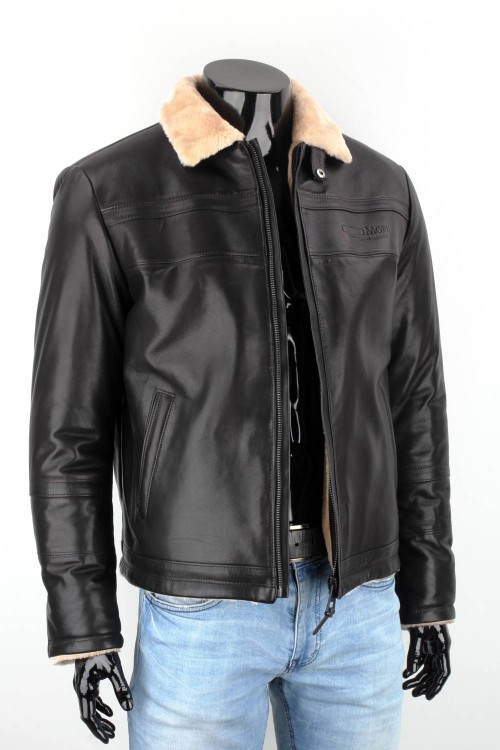 TMK450B - kurtka pilotka skórzana ocieplana jasnym kożuchem