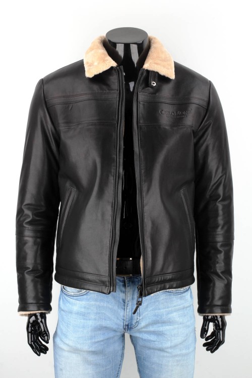 TMK450B - kurtka pilotka skórzana ocieplana jasnym kożuchem