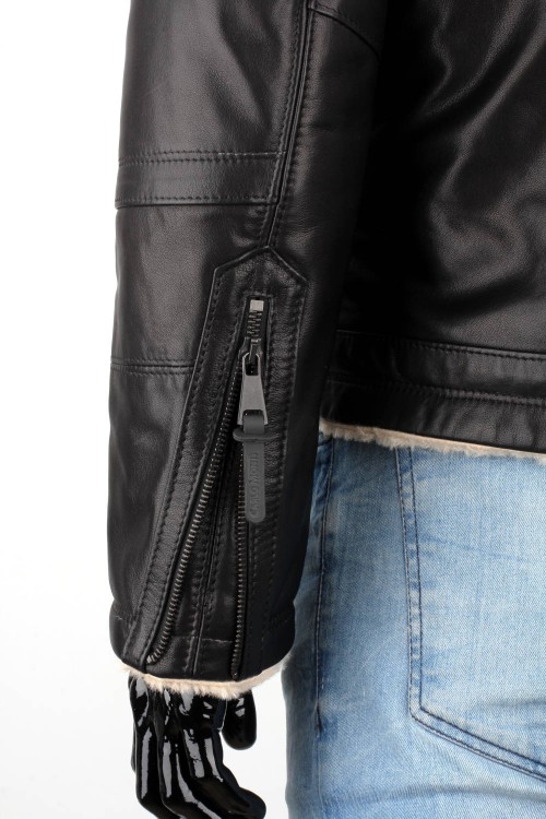 TMK450B - kurtka pilotka skórzana ocieplana jasnym kożuchem