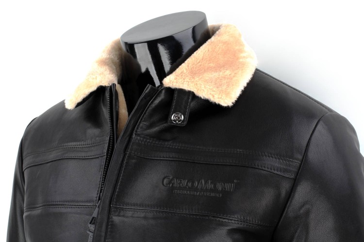 TMK450B - kurtka pilotka skórzana ocieplana jasnym kożuchem