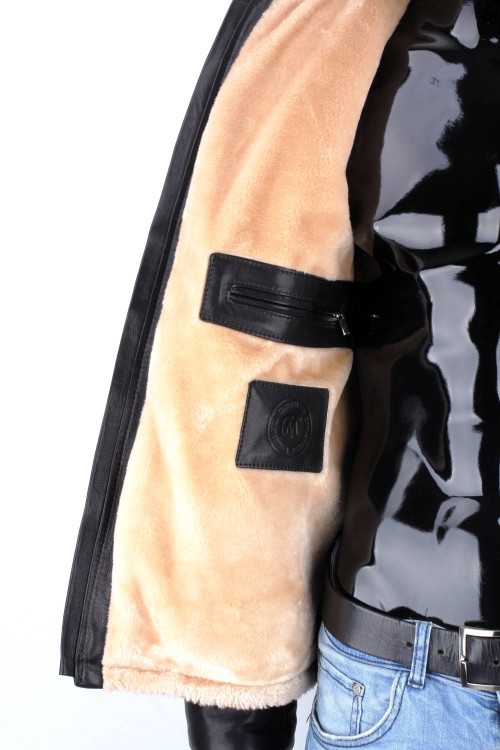 TMK450B - kurtka pilotka skórzana ocieplana jasnym kożuchem