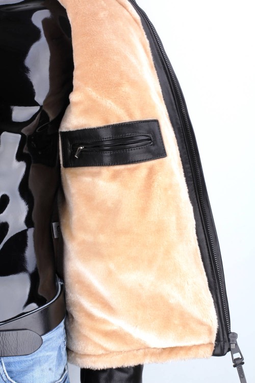 TMK450B - kurtka pilotka skórzana ocieplana jasnym kożuchem