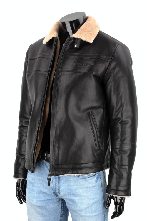 TMK450B - kurtka pilotka skórzana ocieplana jasnym kożuchem