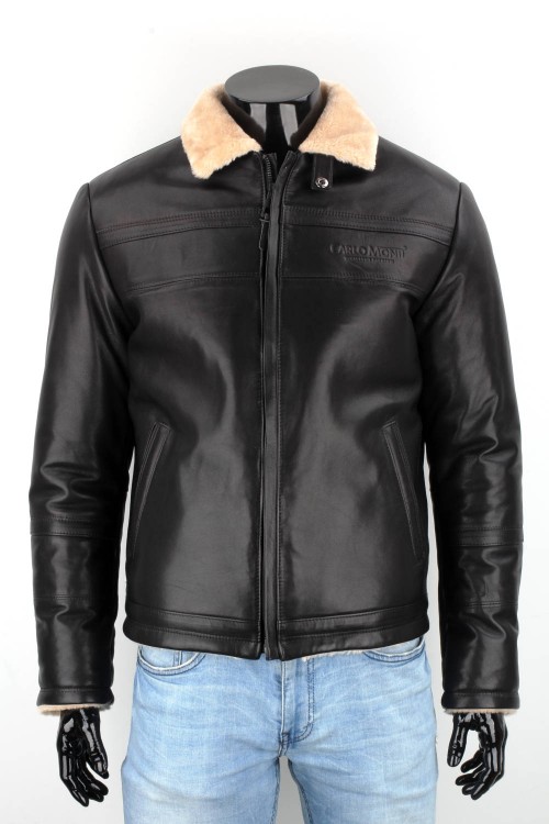TMK450B - kurtka pilotka skórzana ocieplana jasnym kożuchem