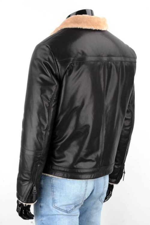 TMK450B - kurtka pilotka skórzana ocieplana jasnym kożuchem