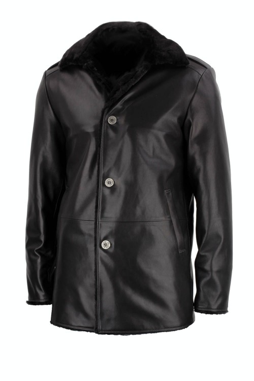 BILK450 - Krótki płaszcz skórzany męski ocieplany kożuchem ekologicznym, idealny od jesieni do wiosny sklep CarloMonti.com