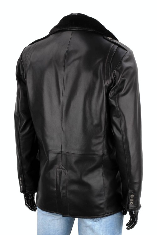 BILK450 - Płaszcz skórzany męski z podszyciem z kożucha eko