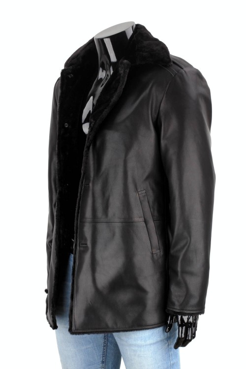 BILK450 - Płaszcz skórzany męski z podszyciem z kożucha eko