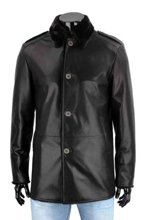 BILK450 - Płaszcz skórzany męski z podszyciem z kożucha eko
