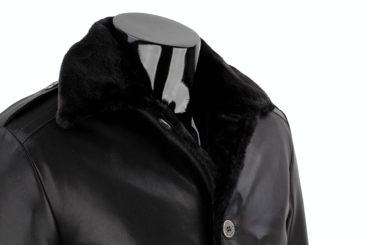 BILK450 - Płaszcz skórzany męski z podszyciem z kożucha eko