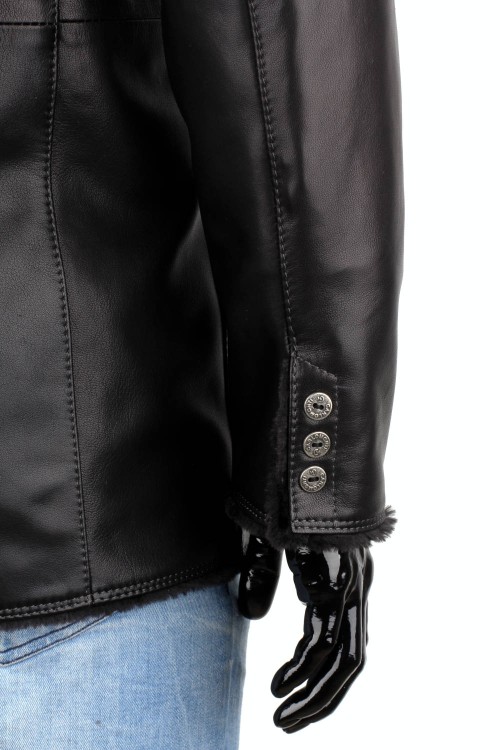 BILK450 - Płaszcz skórzany męski z podszyciem z kożucha eko