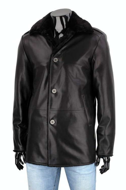 BILK450 - Płaszcz skórzany męski z podszyciem z kożucha eko