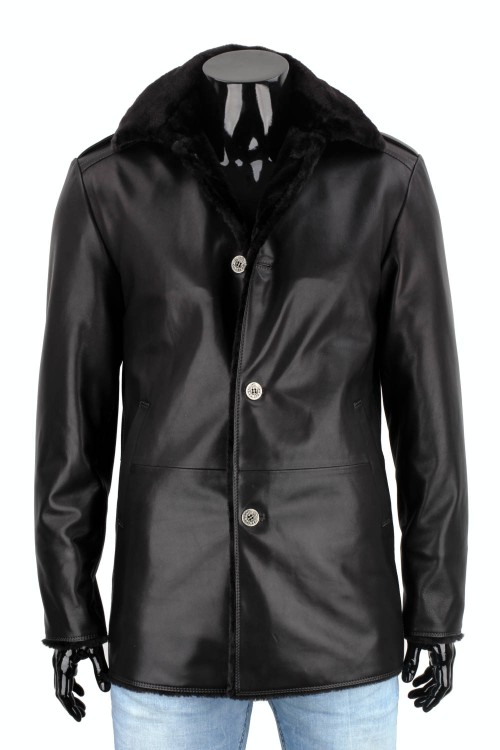 BILK450 - Płaszcz skórzany męski z podszyciem z kożucha eko