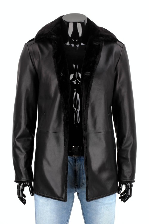 BILK450 - Płaszcz skórzany męski z podszyciem z kożucha eko