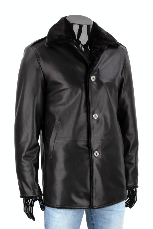 BILK450 - Płaszcz skórzany męski z podszyciem z kożucha eko