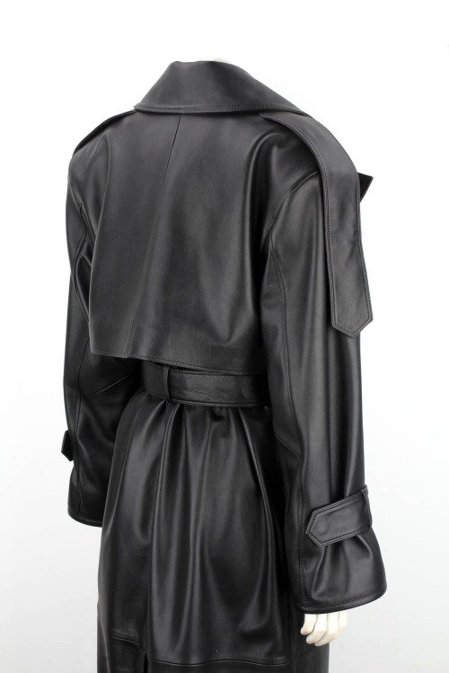 OKS450 - Czarny płaszcz skórzany damski typu oversize
