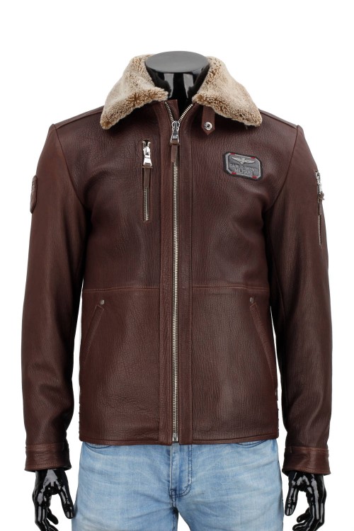 RAD126 - kurtka pilotka skórzana z brązowej skóry naturalnej