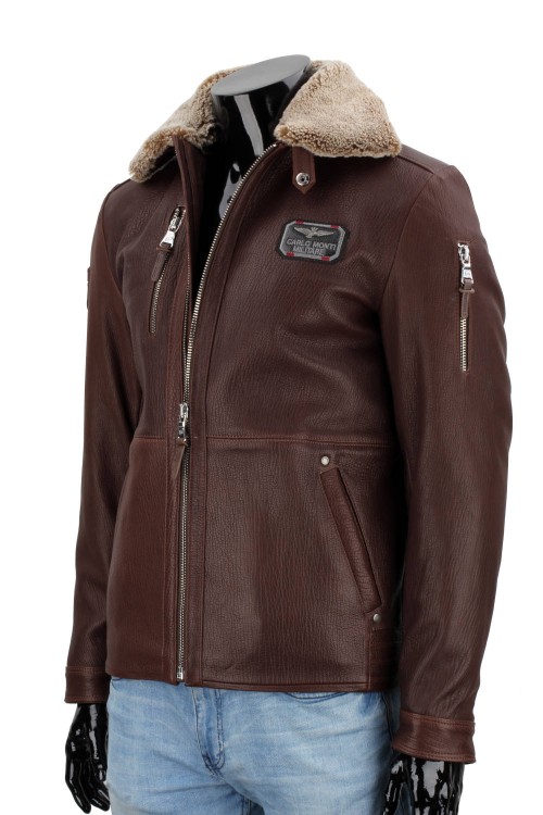 RAD126 - kurtka pilotka skórzana z brązowej skóry naturalnej