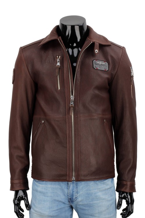 RAD126 - kurtka pilotka skórzana z brązowej skóry naturalnej