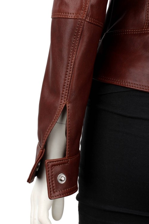 SAR122A - brązowa kurtka skórzana damska z paskiem