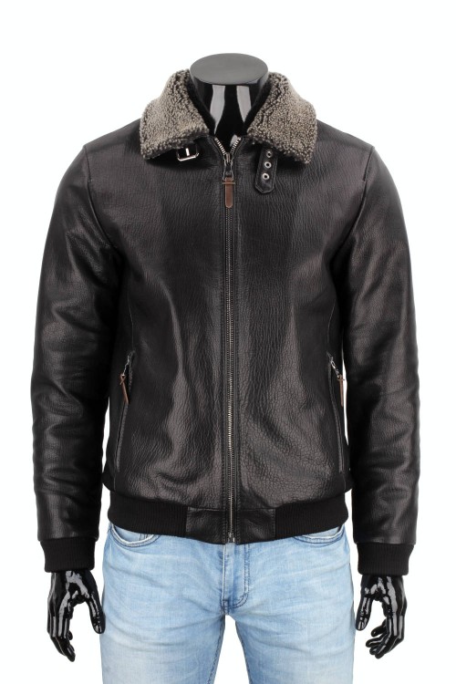 WOT951 - Klasyczna pilotka męska skórzana ze ściągaczem