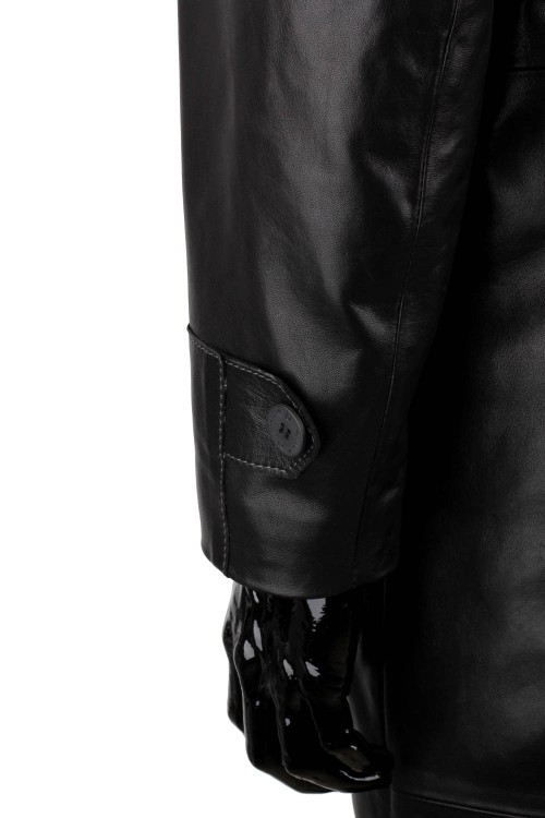 ERKL450 - Klasyczny długi płaszcz męski skórzany z czarnej skóry