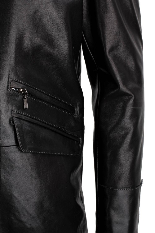 ERKL450 - Klasyczny długi płaszcz męski skórzany z czarnej skóry