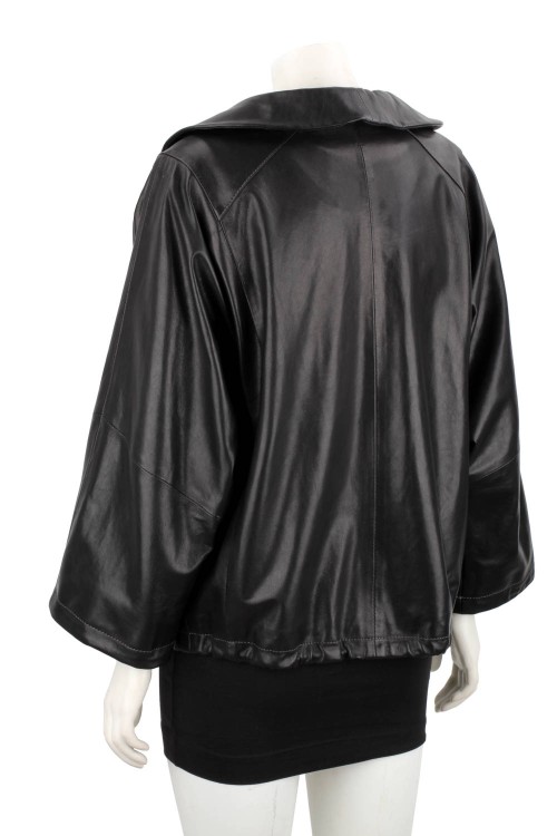 AID450 - Damska kurtka skórzana oversize z czarnej skóry naturalnej