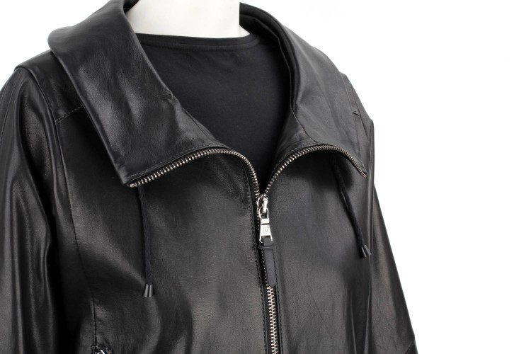 AID450 - Damska kurtka skórzana oversize z czarnej skóry naturalnej