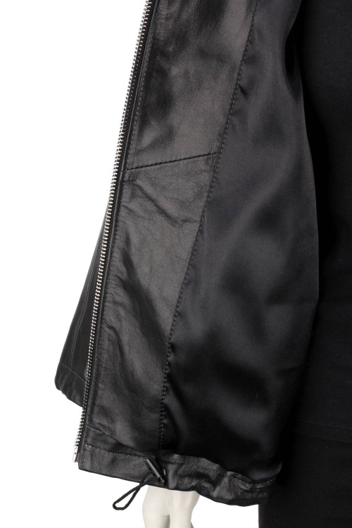 AID450 - Damska kurtka skórzana oversize z czarnej skóry naturalnej