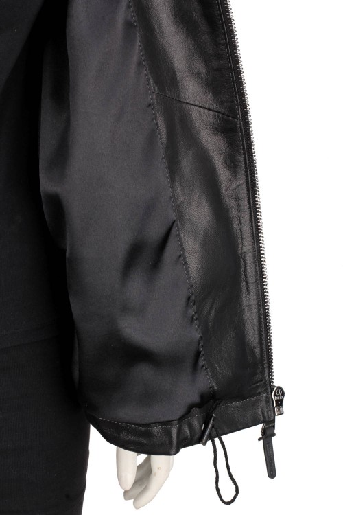 AID450 - Damska kurtka skórzana oversize z czarnej skóry naturalnej