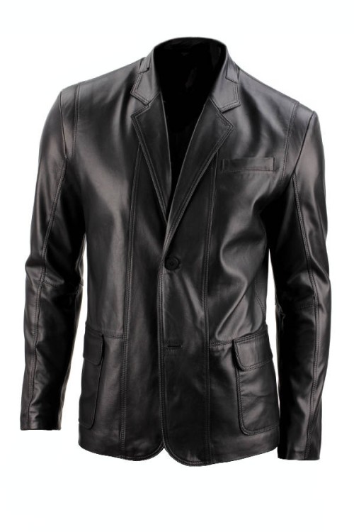 ALX450 - Casualowa marynarka skórzana męska z pagonami i klasyczną kieszonką na klatce piersiowej sklep CarloMonti.com