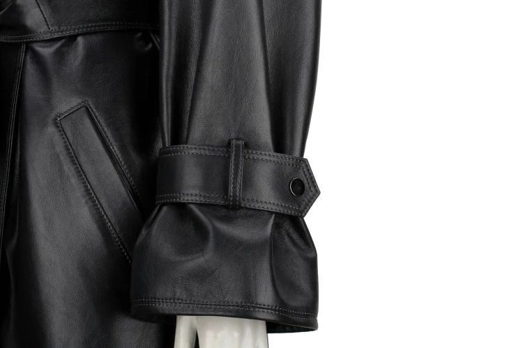OSA450 - czarny płaszcz skórzany damski typu oversize