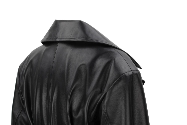 OSA450 - czarny płaszcz skórzany damski typu oversize
