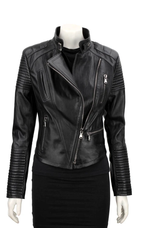 ELI450 - Damska ramoneska z czarnej skóry naturalnej