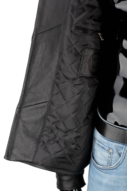 RAD950B - Pilotka skórzana męska z czarnej skóry naturalnej
