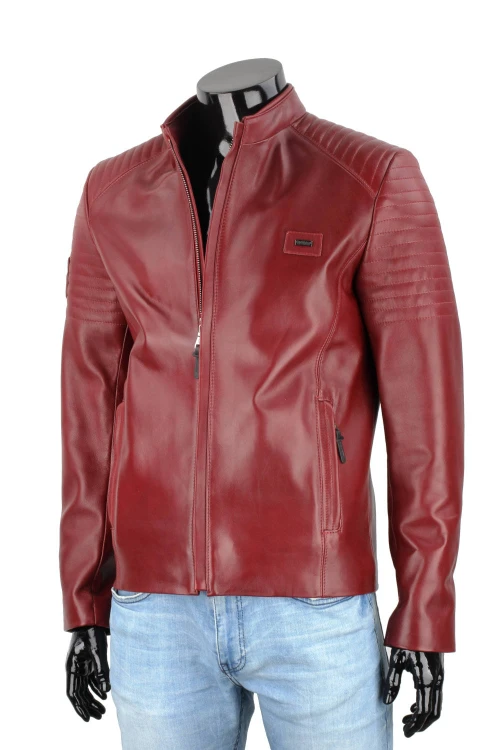 VIT466 - Lekka kurtka skórzana męska casual w kolorze bordo