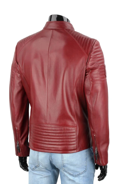 VIT466 - Lekka kurtka skórzana męska casual w kolorze bordo